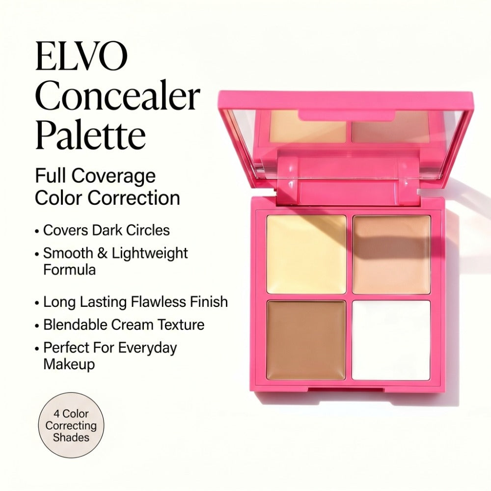 ELVO Full Coverage 4 Color Concealer Palette For Dark Circles & Flawless Makeup